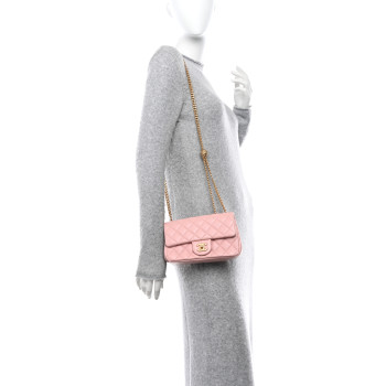 CHANEL Lambskin Quilted Mini Rectangular Sweet Camellia Flap Light Pink