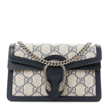 GUCCI GG Supreme Monogram Textured Dollar Calfskin Super Mini Dionysus Shoulder Bag Beige Blue