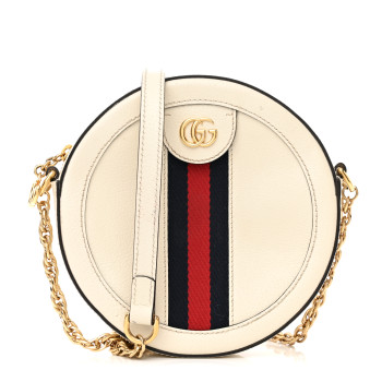 GUCCI Textured Calfskin Web Mini Ophidia Round Shoulder Bag Mystic White