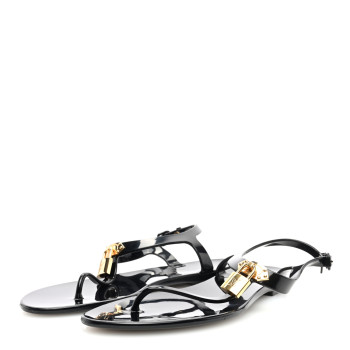 LOUIS VUITTON Rubber Bikini Thong Flat Sandals 39 Black