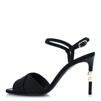 CHANEL Grosgrain Pearl Sandals 39.5 Black