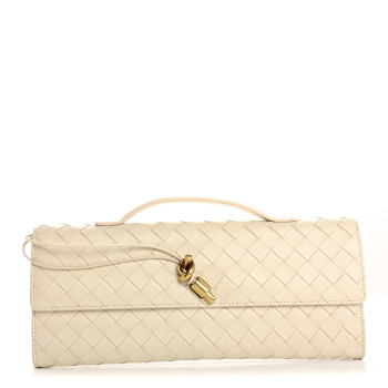 BOTTEGA VENETA Nappa Intrecciato Long Andiamo Top Handle Clutch Sea Salt