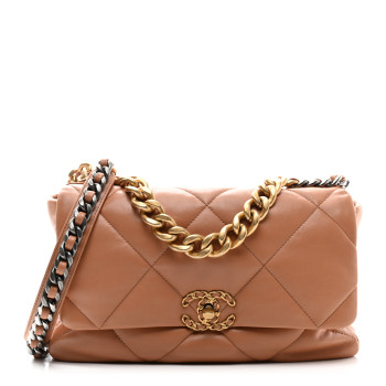 CHANEL Lambskin Quilted Large Chanel 19 Flap Brown