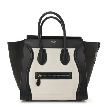 CELINE Nubuck Drummed Calfskin Mini Bi-Color Luggage Black White