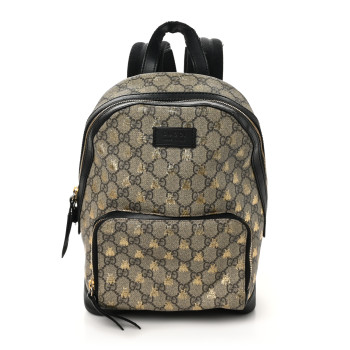 GUCCI GG Supreme Monogram Bees Print Small Day Backpack Beige Oro Black