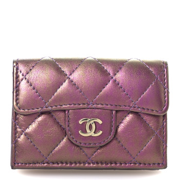 CHANEL Iridescent Lambskin Quilted Double Flap Wallet Purple