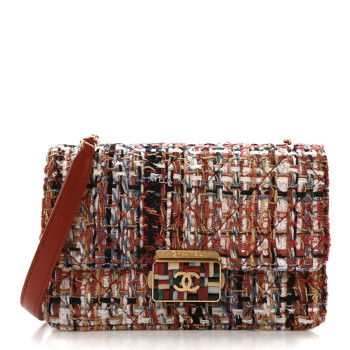 CHANEL Tweed Quilted Flap Red Multicolor