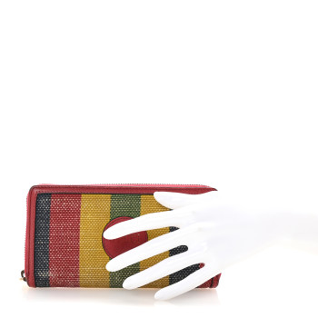 GUCCI Canvas Marley Stripe Script Logo Gucci 100 Zip Around Wallet Multicolor