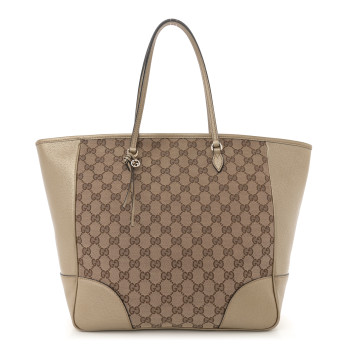 GUCCI Monogram Medium Bree Zippered Tote Beige Golden Beige