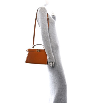FENDI Vitello King Luxor Shiny Nappa Medium Peekaboo I SEE U East West Satchel Brandy Light Rose