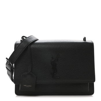 SAINT LAURENT Grained Calfskin Medium Monogram Sunset Satchel Black
