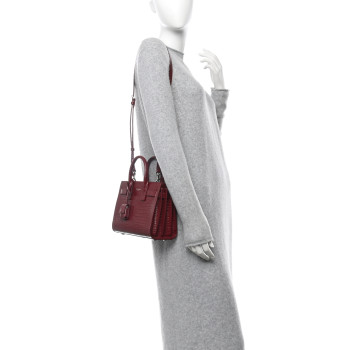 SAINT LAURENT Calfskin Crocodile Embossed Nano Sac De Jour Red