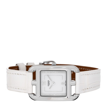 HERMES Stainless Steel Alligator Diamond 23mm Cape Cod Quartz Watch Blanc