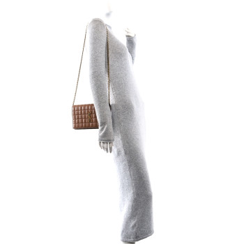 SAINT LAURENT Lambskin Carre Quilted Cassandre Chain Wallet Brown