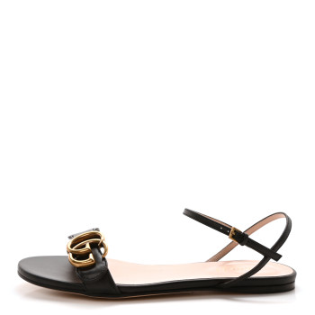 GUCCI Lifford Calfskin GG Marmont Ankle Wrap Flat Sandals 36 Black