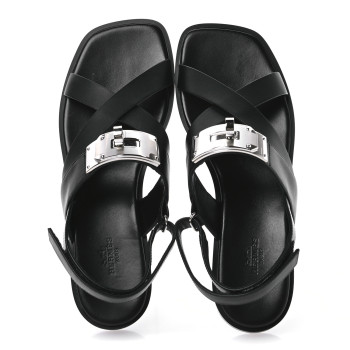 HERMES Calfskin Womens Ines Sandals 39 Black