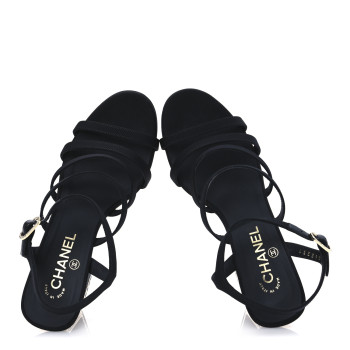 CHANEL Grosgrain Crystal CC Sandals 41 Black