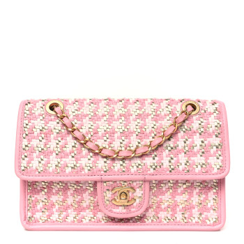 CHANEL Metallic Lambskin Viscose Woven Flap Pink Gold