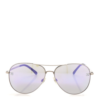 CHANEL Metal Pilot Aviator CC Sunglasses 4189-T-Q Silver