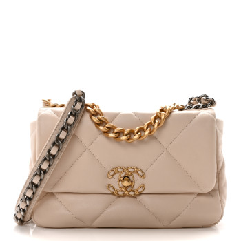 CHANEL Lambskin Quilted Medium Chanel 19 Flap Light Beige