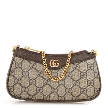 GUCCI GG Supreme Monogram Textured Dollar Calfskin Mini Ophidia Chain Bag Beige Ebony
