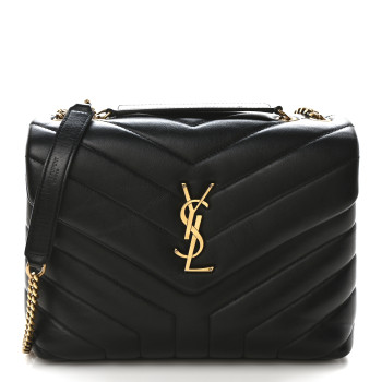 SAINT LAURENT Calfskin Y Quilted Monogram Small Loulou Chain Satchel Black