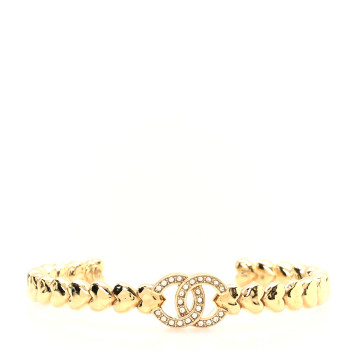 CHANEL Crystal CC Heart Link Cuff M Bracelet Gold