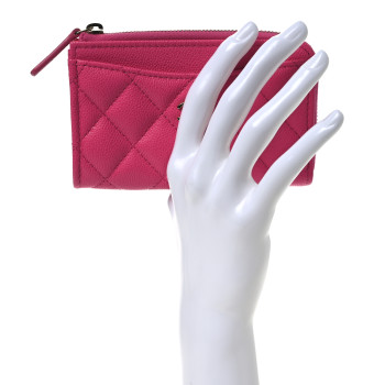 CHANEL Caviar Quilted CC Zip Around Card Holder Pink