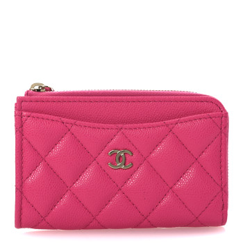 CHANEL Caviar Quilted CC Zip Around Card Holder Pink