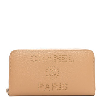 CHANEL Caviar Studded Deauville Large Zip Around Wallet Beige