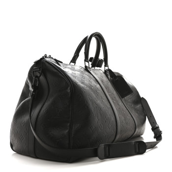 LOUIS VUITTON Calfskin Shadow Monogram Keepall Bandouliere 50 Black
