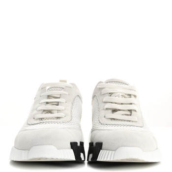 HERMES Air Mesh Suede Goatskin Bouncing Sneakers 39 White Black
