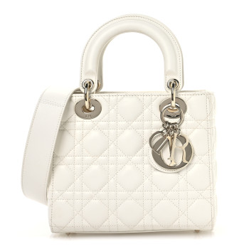 CHRISTIAN DIOR Lambskin Cannage Small My ABCDior Lady Dior White