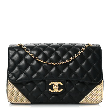 CHANEL Calfskin Quilted Rock The Corner Flap Black