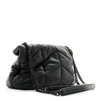 SAINT LAURENT Lambskin Quilted Monogram Monochrome Small Loulou Puffer Chain Satchel Black