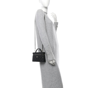 CHANEL Caviar Quilted Top Handle Slim Vanity With Chain Black