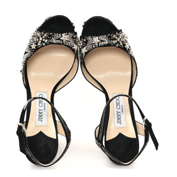 JIMMY CHOO Suede Crystal Supernova Platform Pumps 37.5 Black