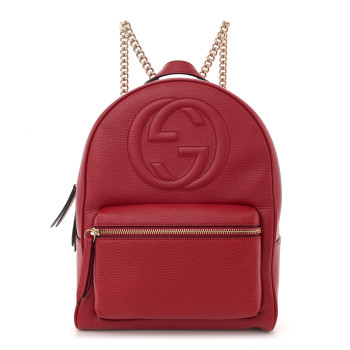 GUCCI Pebbled Calfskin Soho Chain Backpack Hibiscus Red