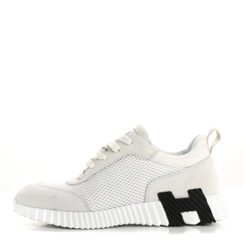 HERMES Air Mesh Suede Goatskin Bouncing Sneakers 39 White Black