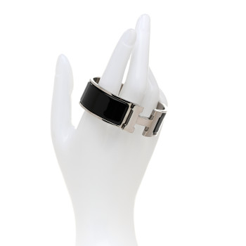 HERMES Enamel Wide Clic Clac H Bracelet PM Black