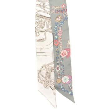 HERMES Silk Brides De Gala En Fleurs Twilly Vert Amande Rose