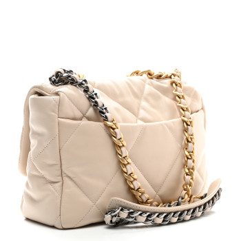 CHANEL Goatskin Quilted Large Chanel 19 Flap Beige