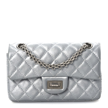 CHANEL Metallic Grained Calfskin Quilted 2.55 Reissue Mini Flap Silver