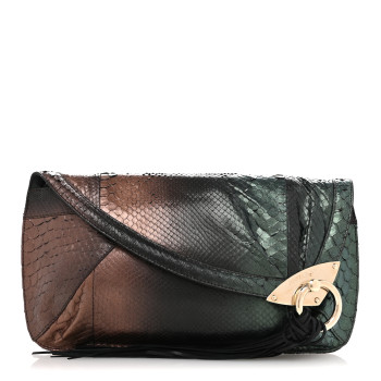 JIMMY CHOO Metallic Snakeskin Lambskin Clutch Black Multicolor
