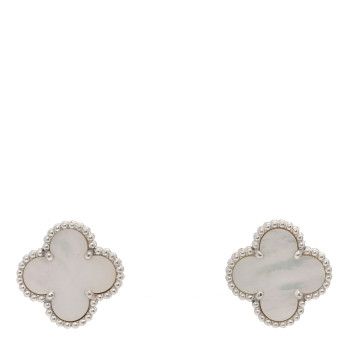 VAN CLEEF & ARPELS 18K White Gold Mother of Pearl Vintage Alhambra Earrings