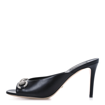 GUCCI Calfskin Crystal Horsebit Sandal Pumps 36.5 Black