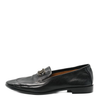 CHANEL Shiny Calfskin CC Mocassin Loafers 38 Black