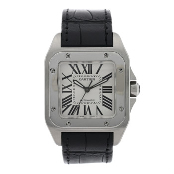 CARTIER Stainless Steel Alligator 33mm Santos 100 Automatic Watch