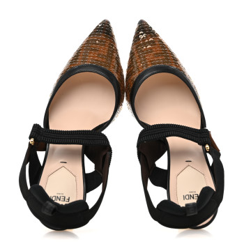 FENDI Sequin Paillettes FF Colibri 85mm Slingback Pumps 39.5 Black Ambra