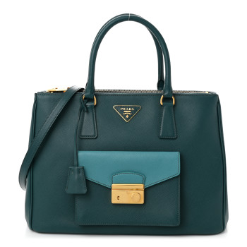 PRADA Saffiano Lux Galleria Front Pocket Tote Ottanio Cobalto